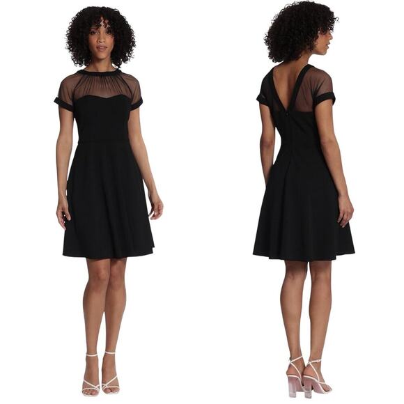 Maggy London Illusion Mini Dress black Fit and Flare  Rockabilly Size 10 Formal - Picture 1 of 15